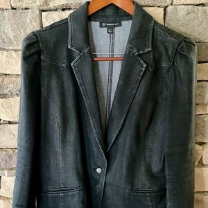 INC International Concepts Black Denim Blazer with Puff Sleeves Size XL EUC